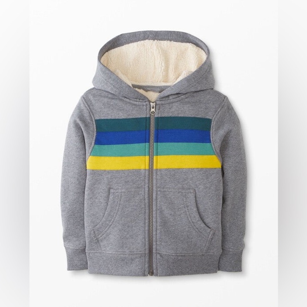HANNA ANDERSSON Sherpa Lined Hoodie Zip Sweatshirt Sweater Jacket Grey Stripe - Picture 3 of 14